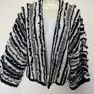 ELEVEN SIX Black and White Striped handmade Women's Cardigan/ Sweater